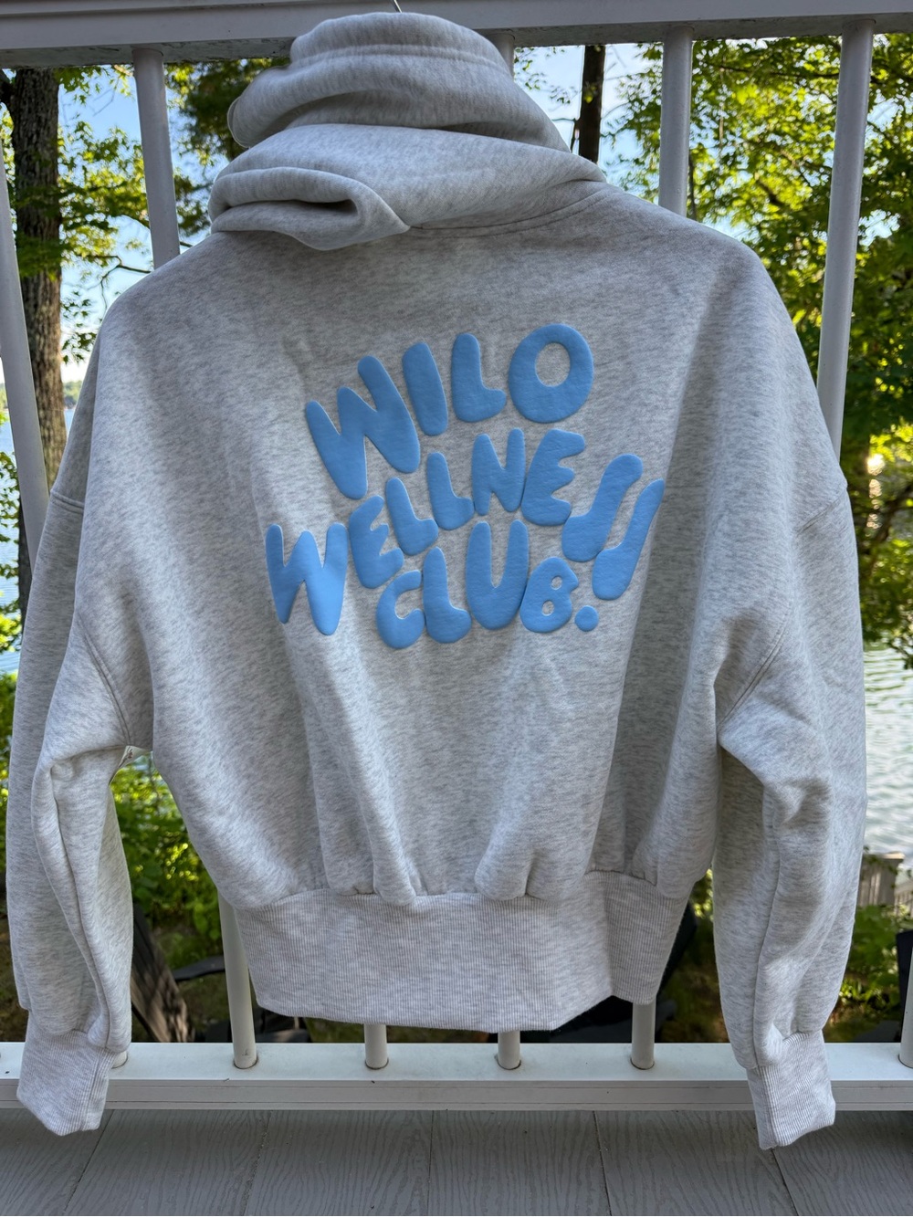NWT WILO The Label Marle Gray Zip Hoodie with Sky Blue Puff Logo